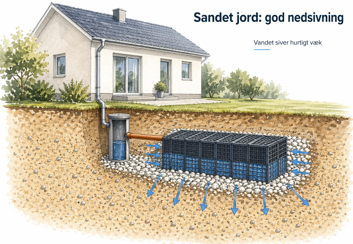 Sandet jord og god nedsivning